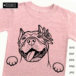 American Pit Bull Terrier With Flower SVG, Pitbull Lover Gift, Pit Bull Shirt Design Cut file Cricut Vinyl Laser /38