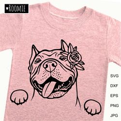 american pit bull terrier with flower svg, pitbull lover gift, pit bull shirt design cut file cricut vinyl laser /38