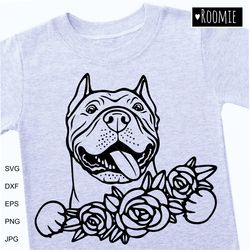 American Pit Bull Terrier With Flowers SVG, Pitbull Lover Gift, Pit Bull Shirt Design Cut file Cricut Vinyl Laser /37