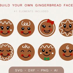 Gingerbread faces svg bundle, Gingerbread svg files