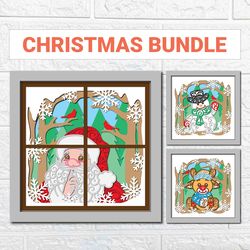 Christmas Shadow Box SVG Bundle/ Santa, Snowman, Reindeer 3D Cardstock/ Christmas Decoration/ For Cricut/ For Silhouette