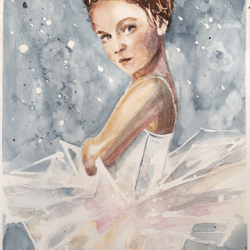 Little girl painting Ballet art Original watercolor painting Nursery decor Childhood art Ballerina wall art Dance art