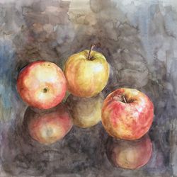 "Apples" watercolor original wall art painting picture still life fruit artwork