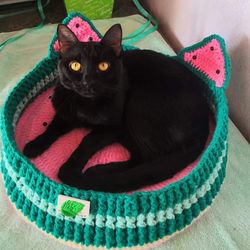 Cat bed watermelon crochet, handmade