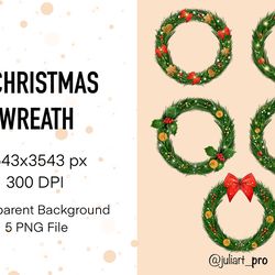 5 Christmas Wreath PNG, New Year Wreath
