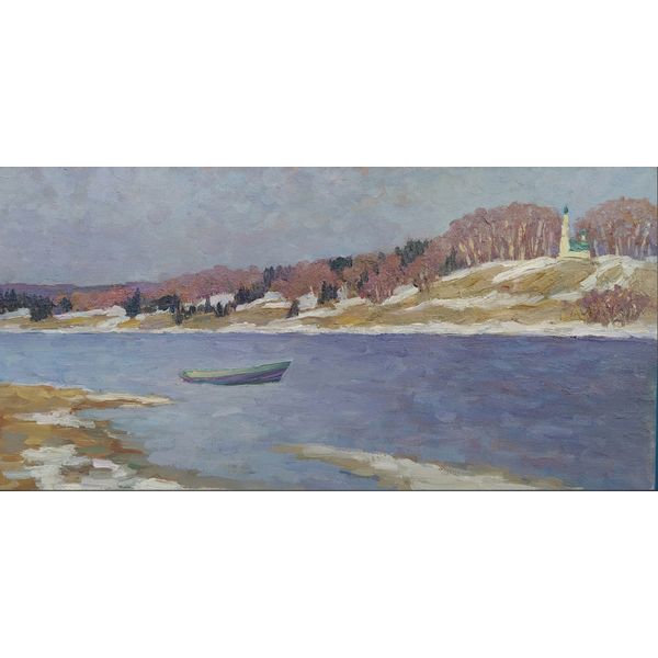 "April landscape"  Oil Painting Original Art Spring River Picture