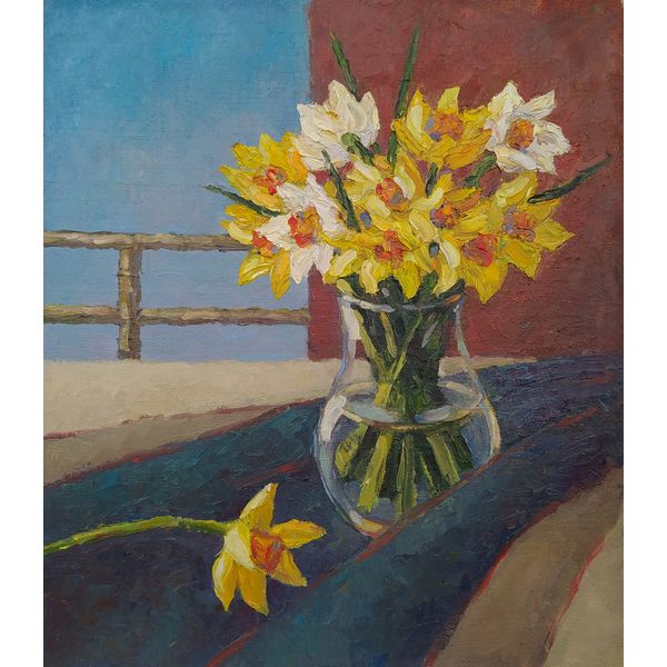 "Daffodils" Oil Painting Original Art Still life Bouquet Flowers Picture