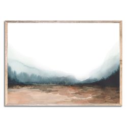Autumn Landscape Art Print Fall Forest Watercolor Painting Smoky Landscape Wall Art Foggy Forest Pine Trees Print