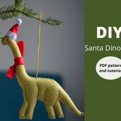 PDF sewing pattern Dinosaur with Santa hat Christmas ornament