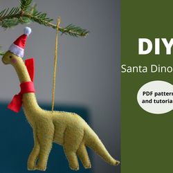 pdf sewing pattern dinosaur with santa hat christmas ornament