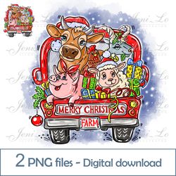 Christmas Farm 2 PNG files Merry Christmas clipart Animals Sublimation Farm car design Cow Pig Sheep Digital Download