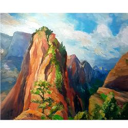 Rocky Mountain Painting  Zion Original Art Utah Landscape Oil Artwork 8 by 10 inches