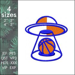 ufo ball embroidery design, flying nba basketball, 4 sizes
