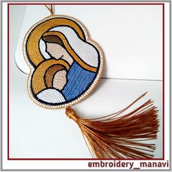 In the hoop embroidery design pendant or bookmark Madonna and Child