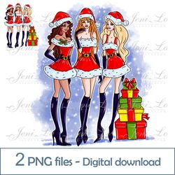 Christmas Fashion Girls 2 PNG files Merry Christmas clipart Christmas Sublimation Gifts design Red Digital Download