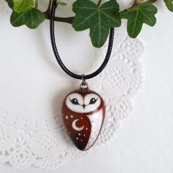 Barn Owl Pendant, Owl Necklace, Barn Owl Figurine, Owl Gift Figurine,  owl pendant,