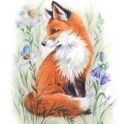 Fox watercolor print, fox painting, red fox art print