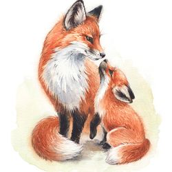 Fox art print, Fox watercolor print for nursery