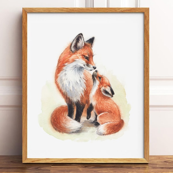 Fox Draw Print Fox art print, Fox watercolor print for nursery - Inspire Uplift