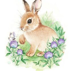 Rabbit art print,  Rabbit nursery print, Rabbit watercolor painting, Bunny art print