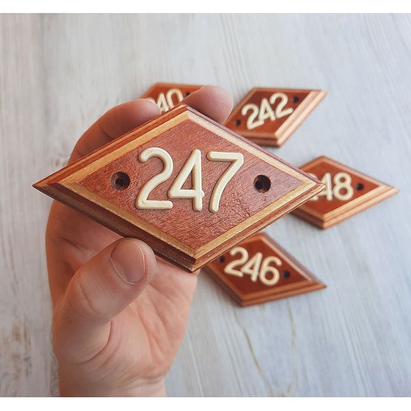 247 address number plate wood rhomb