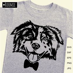 australian shepherd boy with bow svg, aussie svg, peeking dog shirt design decal clipart vector cutfile cricut vinyl /46