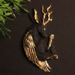 gold wolpertinger forest rabbit with wings and horns gold hare