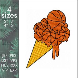 ice cream basketball embroidery design, ball nba icecream balls, 4 sizes
