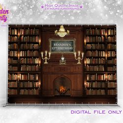 Old library party backdrop, old interior background, english style birthday