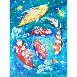 Koi Fish Painting Canvas ORIGINAL Art Impasto Oil on Canvas by artist Margarita Voropay MargaryShopUSA