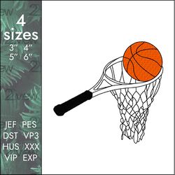 basketball racket embroidery design, tennis ball, 4 sizes