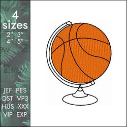 Basketball Globe Embroidery Design, school ball, 4 sizes