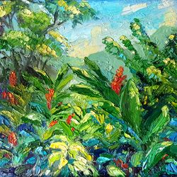 Hawaii Painting Tropical Original Art Hawaiian Impasto Canvas Oil Painting Original Artwork Oahu Floral wall Art  forest