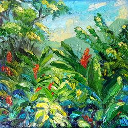 hawaii painting tropical original art hawaiian impasto canvas oil painting original artwork oahu floral wall art  forest