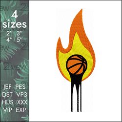 Basketball Match Embroidery Design, burning ball, 4 sizes