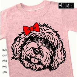 Labradoodle girl with bow SVG, Golden Doodle Svg, Poodle Dog Shirt Design Car Decal Clipart Cut file Cricut Vinyl /51