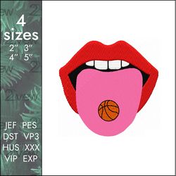 Basketball Pill Embroidery Design, ball on the tongue, 4 sizes