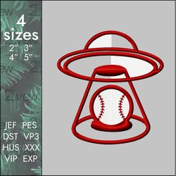 Baseball Aliens Embroidery Design, UFO ball, 4 sizes