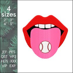 Baseball Pill Embroidery Design, ball on the tongue, 4 sizes
