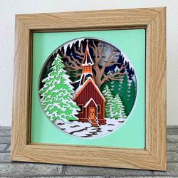 3D Rustic Church Shadow Box SVG/ Christmas Cricut Project/ Christmas Decoration Cardstock/ For Cricut/ For Silhouette