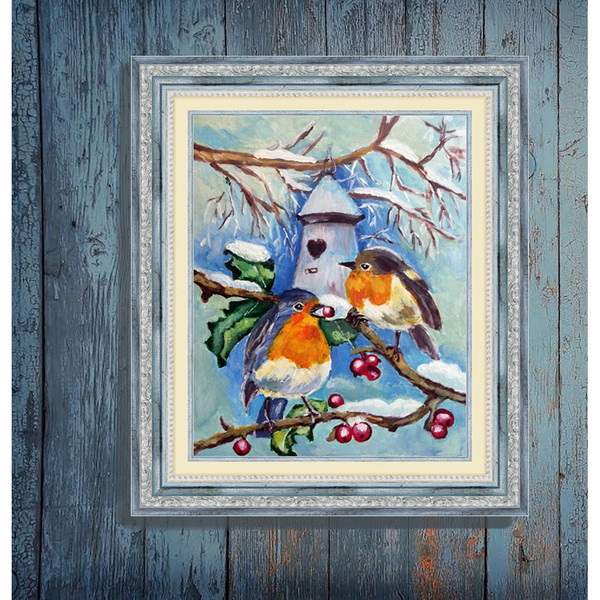 robins and bird house painting
