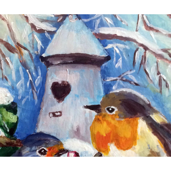 bird house and robin painting