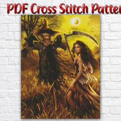 Field Of The Scarecrow Cross Stitch Pattern / Halloween PDF Cross Stitch Pattern / Halloween Printable PDF Chart