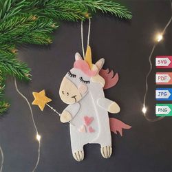 Unicorn Christmas ornaments svg templates for cricut , Christmas Tree Decorations , Animals svg files cricut Christmas