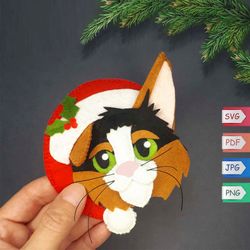 Christmas cat felt pattern , Santa cat tree ornaments , Animals svg files for cricut Christmas , Gifts for cat lovers