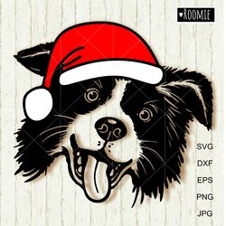 Border Collie With Christmas Santa Hat Svg, New Years dog Shirt Design, Car Decal Clipart Cut file /186