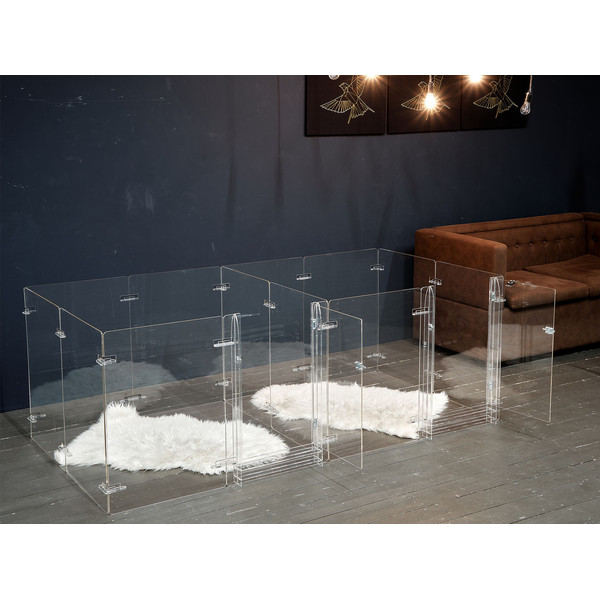Clear view double acrylic dog crate furniture, 28 inches high