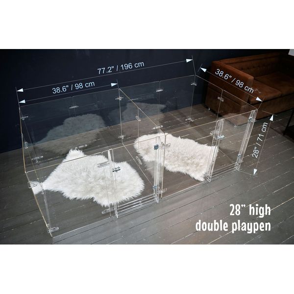 plexiglass double acrylic dog puppy playpen, 28 inches high