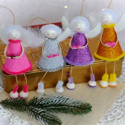 Christmas ornament Angel figurine. Angel doll for Christmas tree decor. Handmade hanging angel for holiday decorations