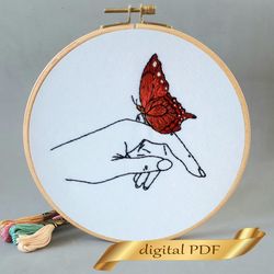 red butterfly pattern pdf embroidery, easy embroidery diy
